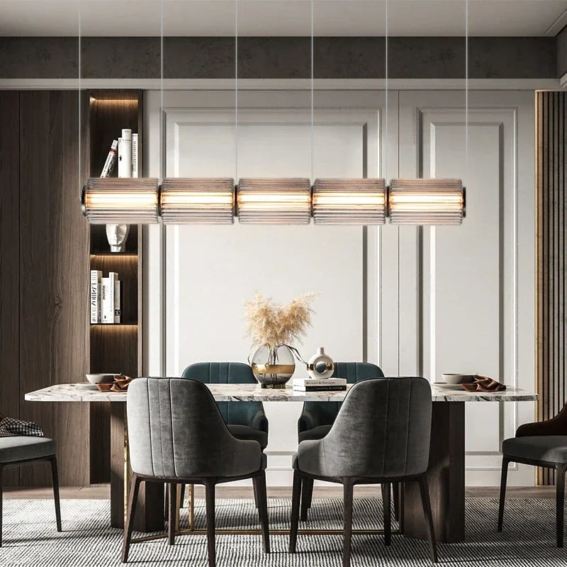 Pendant Light - Restaurant Long Stripe Smoke Gray Glass LED Lamp SW-36210456 - SWEET-LIGHTS