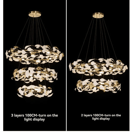 Chandelier - Round Ginko Leaf Staircase Light For Loft SW-36210789 - SWEET-LIGHTS