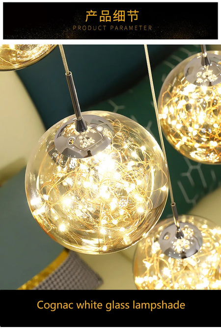 Pendant Light - Modern Led Chandelier Glass Ball Dimmable for Staircase Living Room SW-36210345 - SWEET-LIGHTS