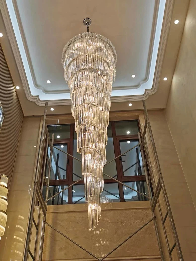 Chandelier - Long Crystal Staircase Gold Modern Lamp Luxury Villa Home Decor SW-36210458 - SWEET-LIGHTS