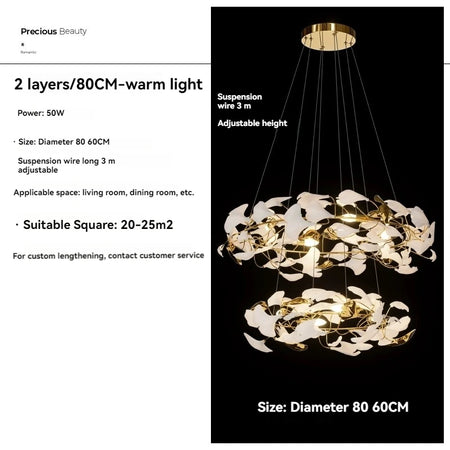 Chandelier - Round Ginko Leaf Staircase Light For Loft SW-36210789 - SWEET-LIGHTS