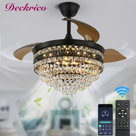 Fans - Crystal Fan Light 42 Inches With Remote Control 6 Level Luminaire SW-36210456 - SWEET-LIGHTS