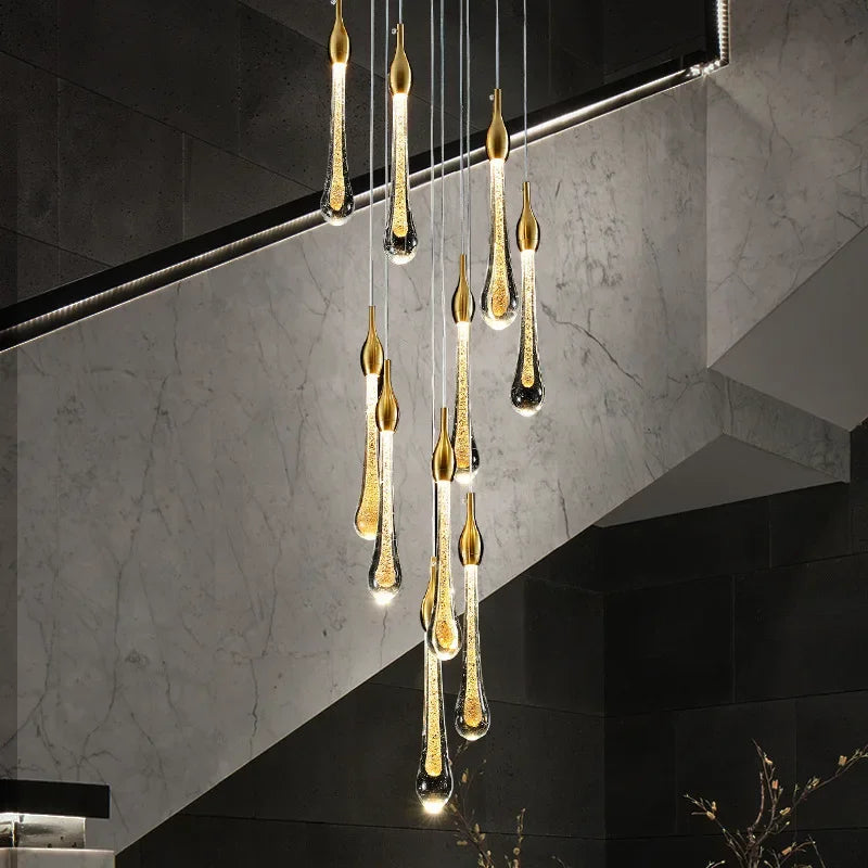 Chandelier - Modern Crystal LED Chandelier Gold Long Stair Fixtures SW-36210354 - SWEET-LIGHTS