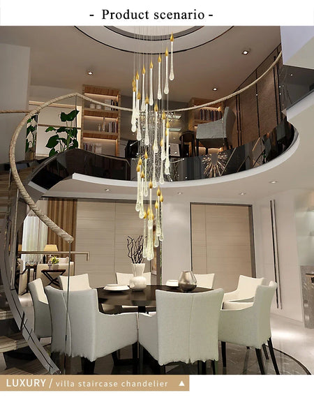 Chandelier - Modern Crystal LED Chandelier Gold Long Stair Fixtures SW-36210354 - SWEET-LIGHTS