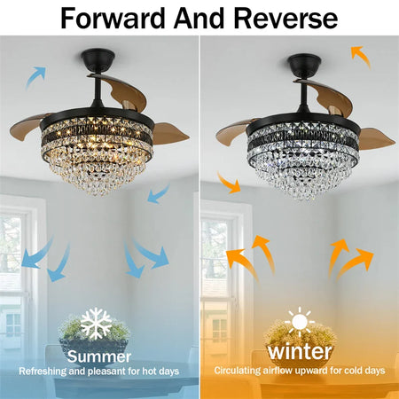 Fans - Crystal Fan Light 42 Inches With Remote Control 6 Level Luminaire SW-36210456 - SWEET-LIGHTS