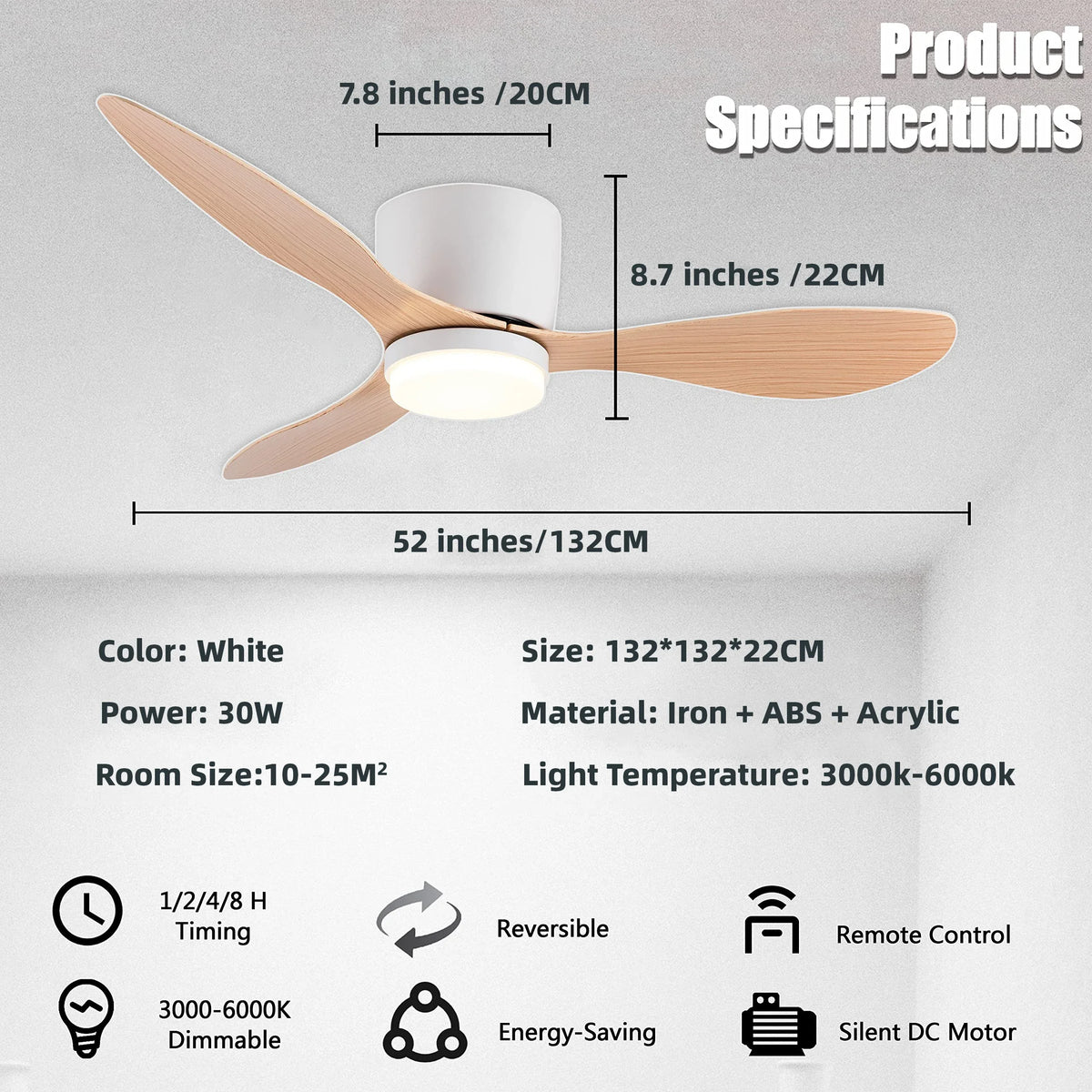 Fans - Modern Led Ceiling Fan 42 52 Inch DC Motor 6 Speeds Remote SW-36210034 - SWEET-LIGHTS