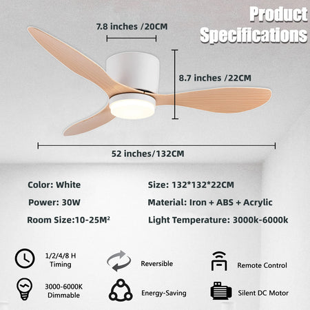 Fans - Modern Led Ceiling Fan 42 52 Inch DC Motor 6 Speeds Remote SW-36210034 - SWEET-LIGHTS