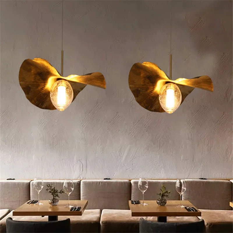 Pendant Light - Lotus Leaf Minimalist Hammered Brass Lamp SW-36210345 - SWEET-LIGHTS