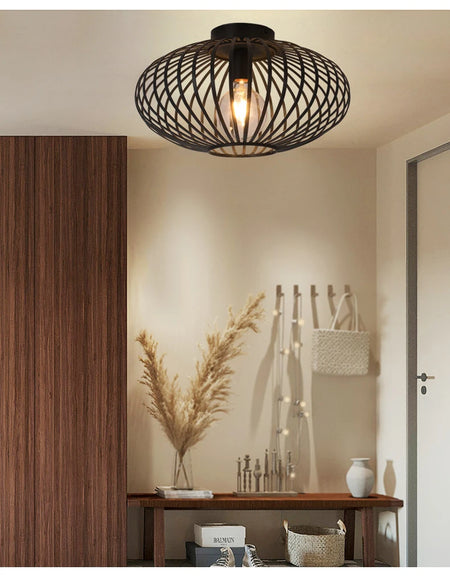 Ceiling Light - Bedroom Living Room Restaurant Kitchen Iron Mesh Black Retro Lamp SW-36210348 - SWEET-LIGHTS