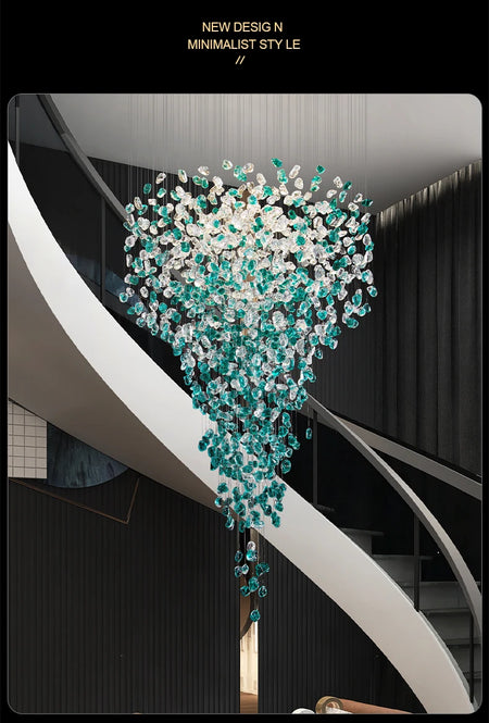 Chandelier - Luxury Large Green Crystal Stone for Lobby Staircase LED SW-36210347 - SWEET-LIGHTS