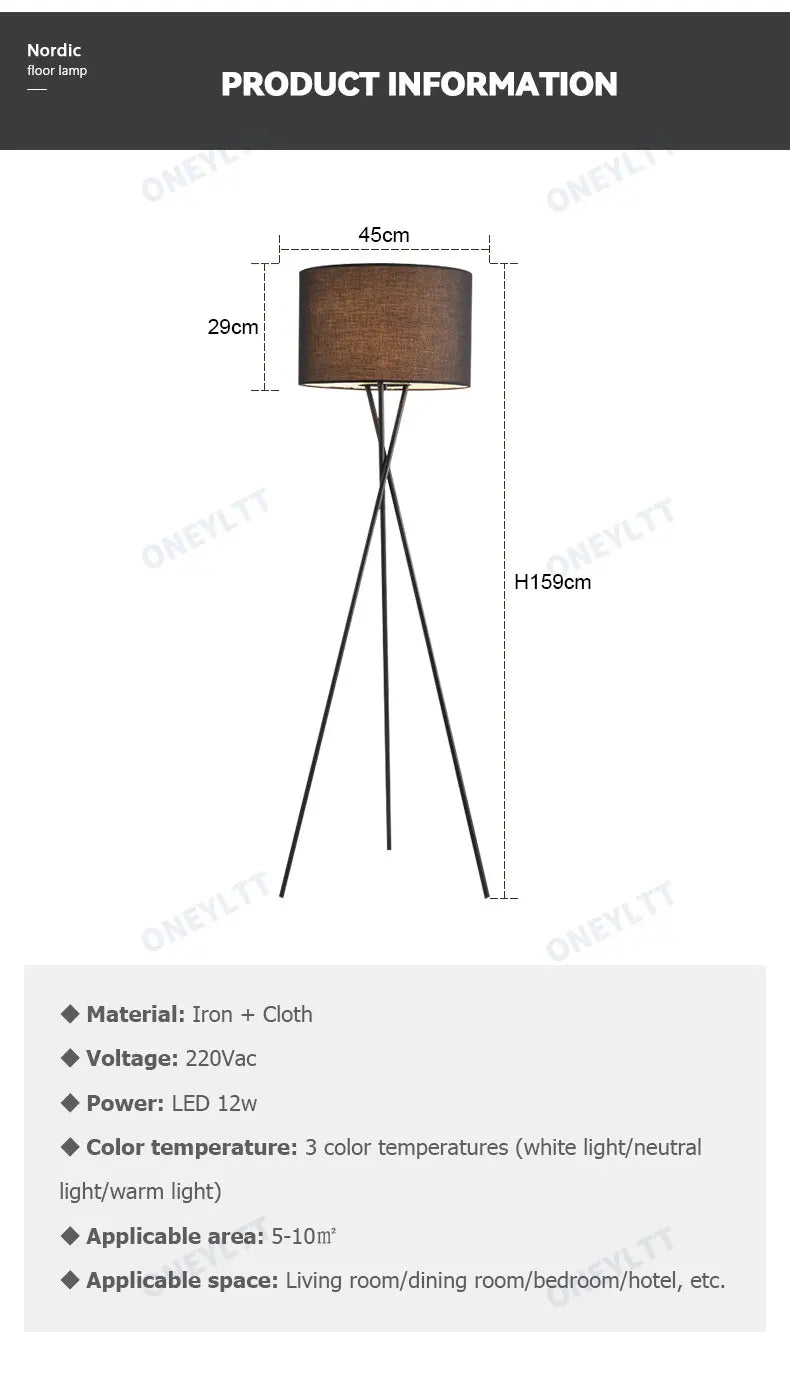 Floor Lamp - Scandinavian Fabric Led Tripod Design Light SW-36210347 - SWEET-LIGHTS