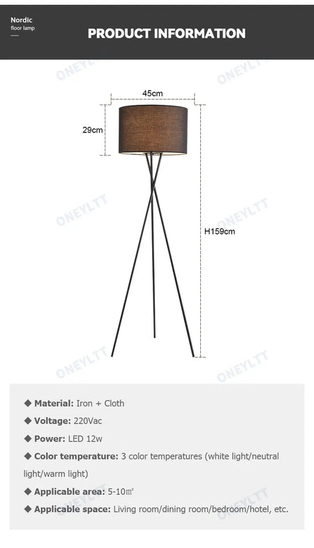 Floor Lamp - Scandinavian Fabric Led Tripod Design Light SW-36210347 - SWEET-LIGHTS