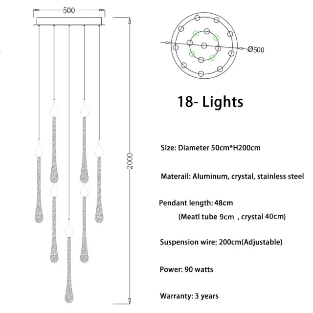 Chandelier - Modern Crystal LED Chandelier Gold Long Stair Fixtures SW-36210354 - SWEET-LIGHTS