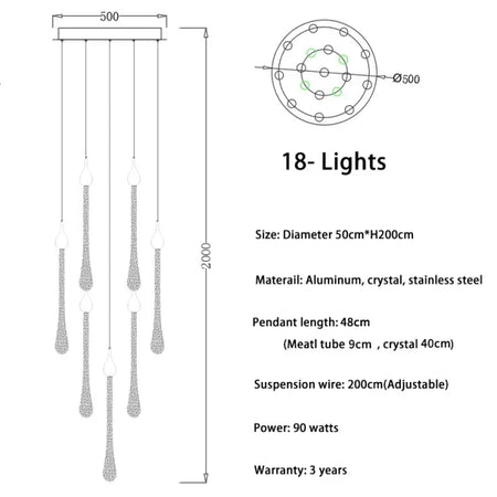 Chandelier - Modern Crystal LED Chandelier Gold Long Stair Fixtures SW-36210354 - SWEET-LIGHTS