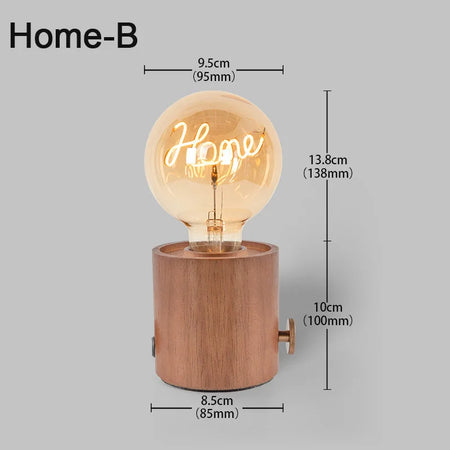 Table Lamp - Vintage Wood E27 Night Light EU Plug Retro Design SW-36210987 - SWEET-LIGHTS