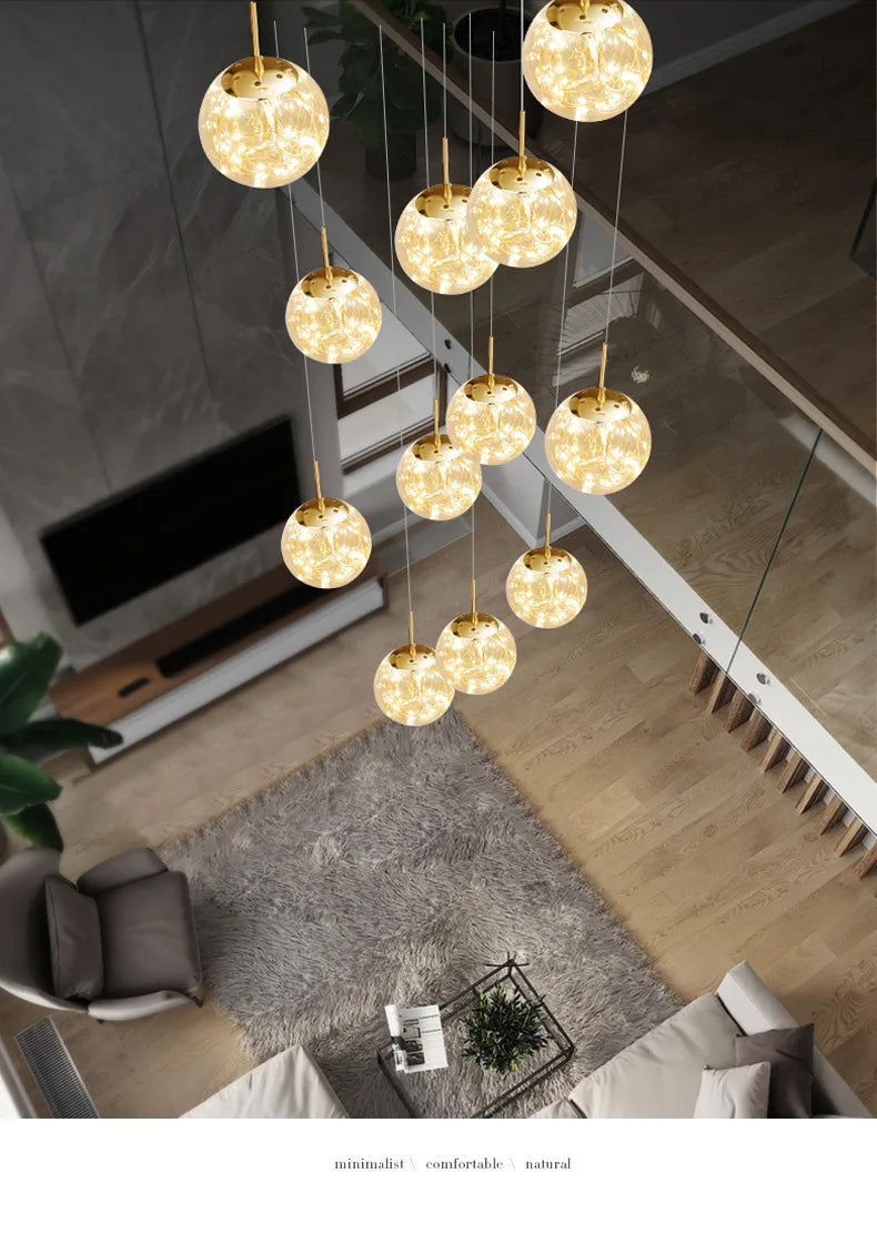 Pendant Light - Modern Led Chandelier Glass Ball Dimmable for Staircase Living Room SW-36210345 - SWEET-LIGHTS