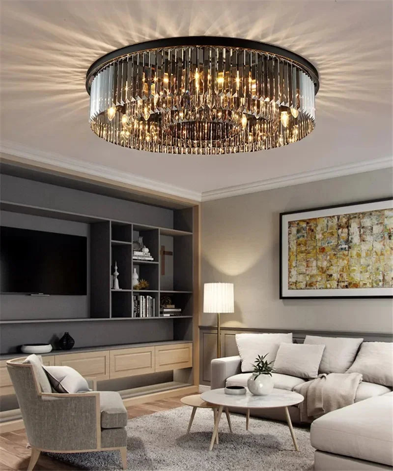 Ceiling Light - Luxury Round Modern Crystal Black E14 Lamp SW-36210478 - SWEET-LIGHTS