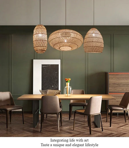 Pendant Light - SANDYHA Japanese Rattan Chandelier LED Lamp for Living Room Dining SW-36210438 - SWEET-LIGHTS