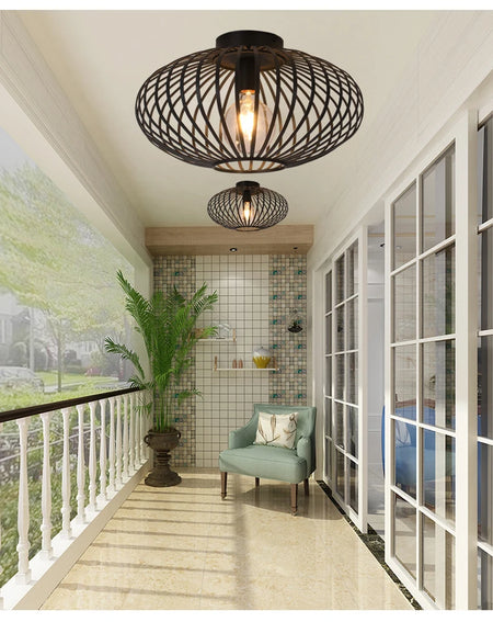 Ceiling Light - Bedroom Living Room Restaurant Kitchen Iron Mesh Black Retro Lamp SW-36210348 - SWEET-LIGHTS