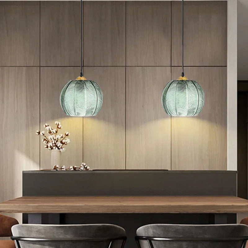 Pendant Light - Nordic Glass Green Leaf Pattern Fixture SW-36210789 - SWEET-LIGHTS