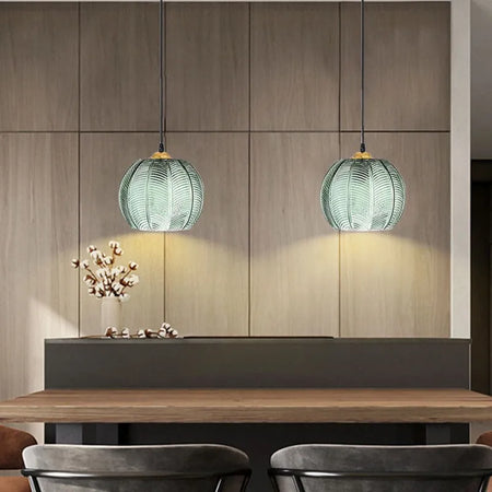 Pendant Light - Nordic Glass Green Leaf Pattern Fixture SW-36210789 - SWEET-LIGHTS