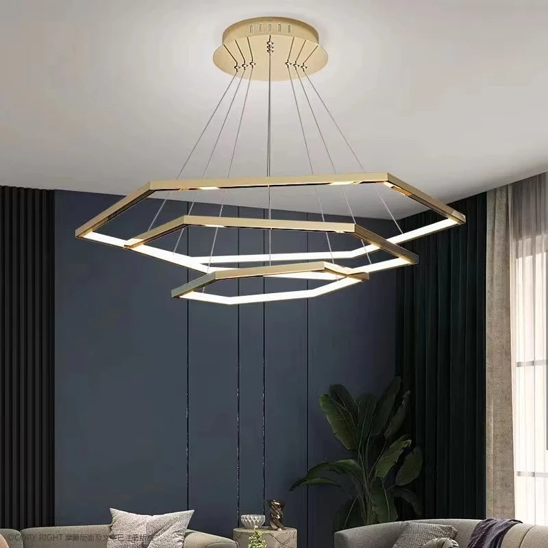 Pendant Light - Modern Luxury Gold Hexagon LED Chandelier SW-36210578 - SWEET-LIGHTS