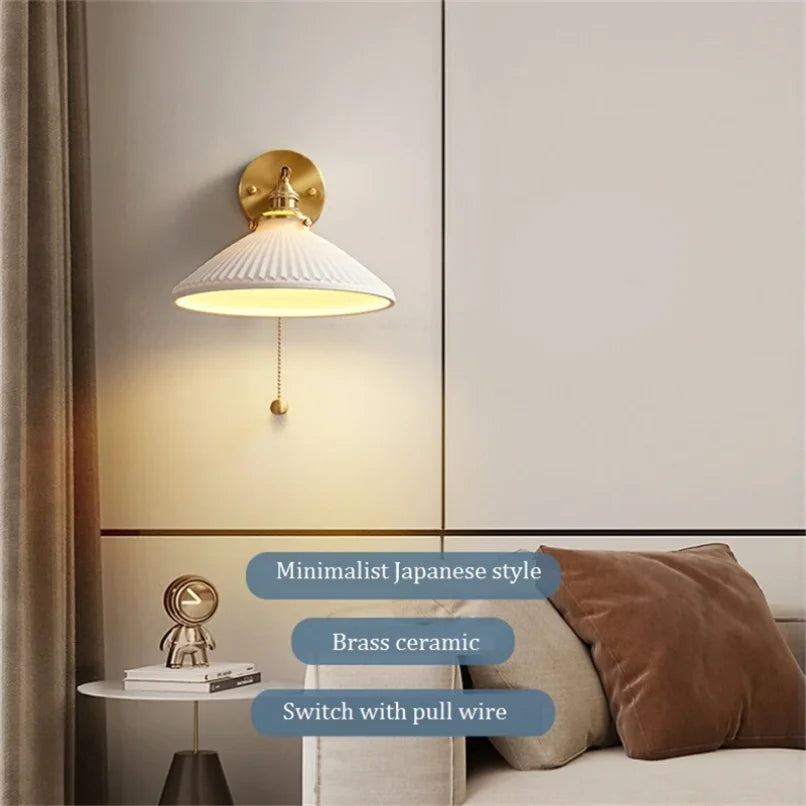 Wall Light - Modern White Ceramic Wall Mounted Lamps for Hotel Bedroom Bedside Pull Switch Sconce Nordic Hallway Aisle SW-36210458 - SWEET-LIGHTS