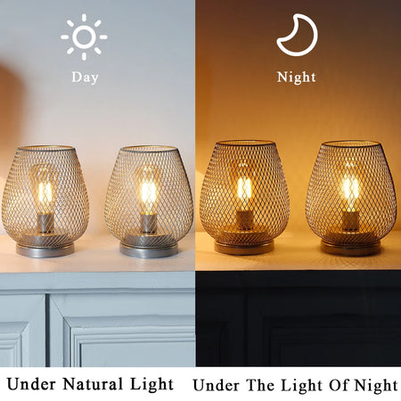 Table Lamp - Set of 2 Metal Cage Vintage Battery Operated LED Lanterns SW-36210789 - SWEET-LIGHTS