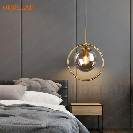 Pendant Light - Nordic Metal Ring Glass Ball Hanging Lamp SW-36210345 - SWEET-LIGHTS