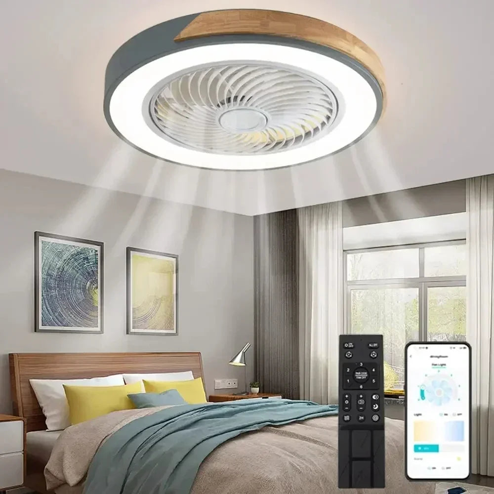 Fans - Modern Low Profile Wood Ceiling Fan Light with Remote Control SW-36210789 - SWEET-LIGHTS
