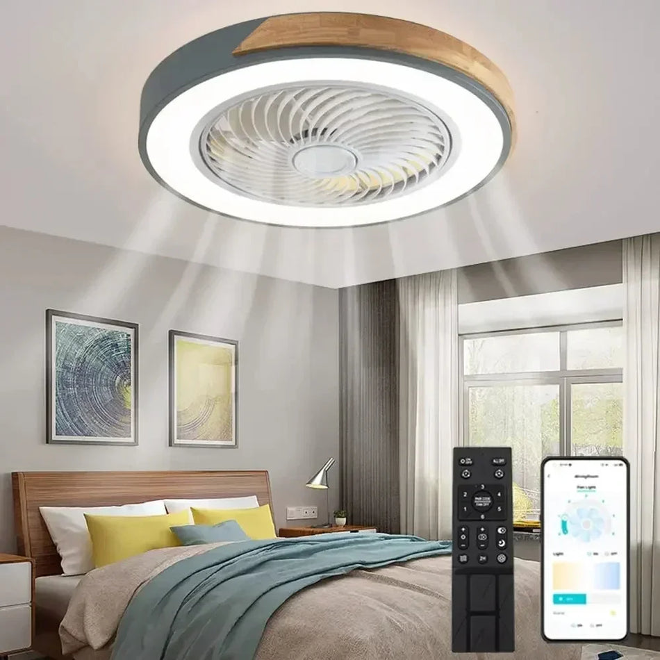 Fans - Modern Low Profile Wood Ceiling Fan Light with Remote Control SW-36210789 - SWEET-LIGHTS