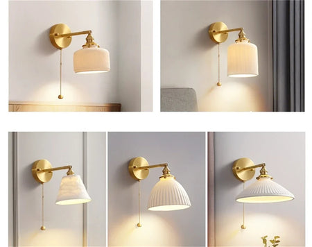 Wall Light - Modern White Ceramic Wall Mounted Lamps for Hotel Bedroom Bedside Pull Switch Sconce Nordic Hallway Aisle SW-36210458 - SWEET-LIGHTS