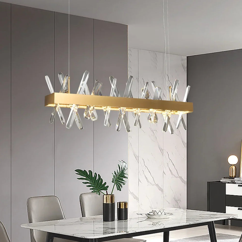 Pendant Light - Modern Rectangle Crystal Chandelier Gold LED for Living Room Kitchen Island SW-36210345 - SWEET-LIGHTS