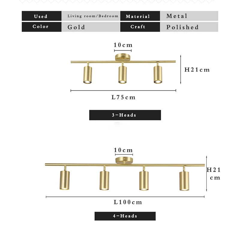Ceiling Light - Fumi Modern Luxury Gold Track Spotlights Flush Mount Ceiling Fixture GU10 SW-36210345 - SWEET-LIGHTS