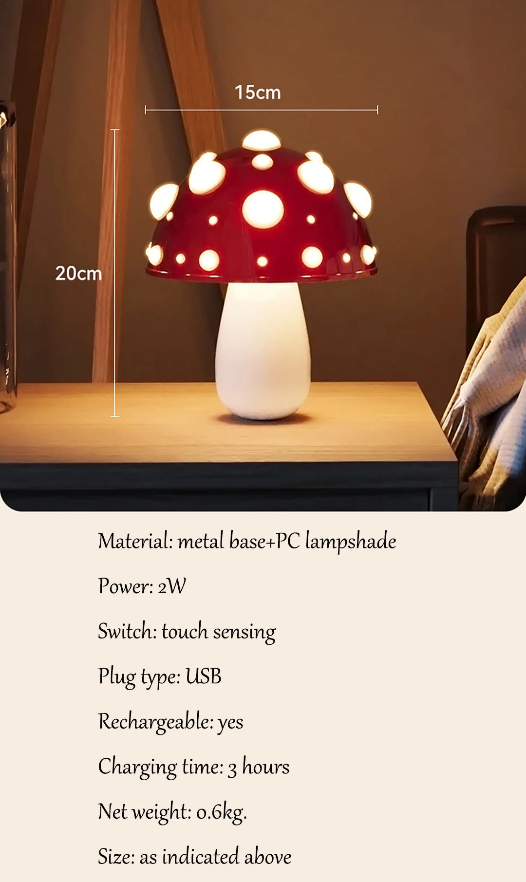 Table Lamp - Fly Amanita Mushroom Lamp with Dual Color LED G9 Bulb USB Rechargeable Desk Light SW-36210458 - SWEET-LIGHTS