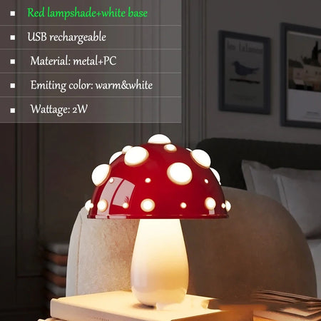 Table Lamp - Fly Amanita Mushroom Lamp with Dual Color LED G9 Bulb USB Rechargeable Desk Light SW-36210458 - SWEET-LIGHTS