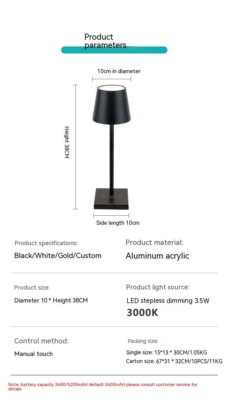 Table Lamp - 5200mAh USB Aluminum Alloy LED Rechargeable for Bar Living Room Reading Wireless SW-36210567 - SWEET-LIGHTS