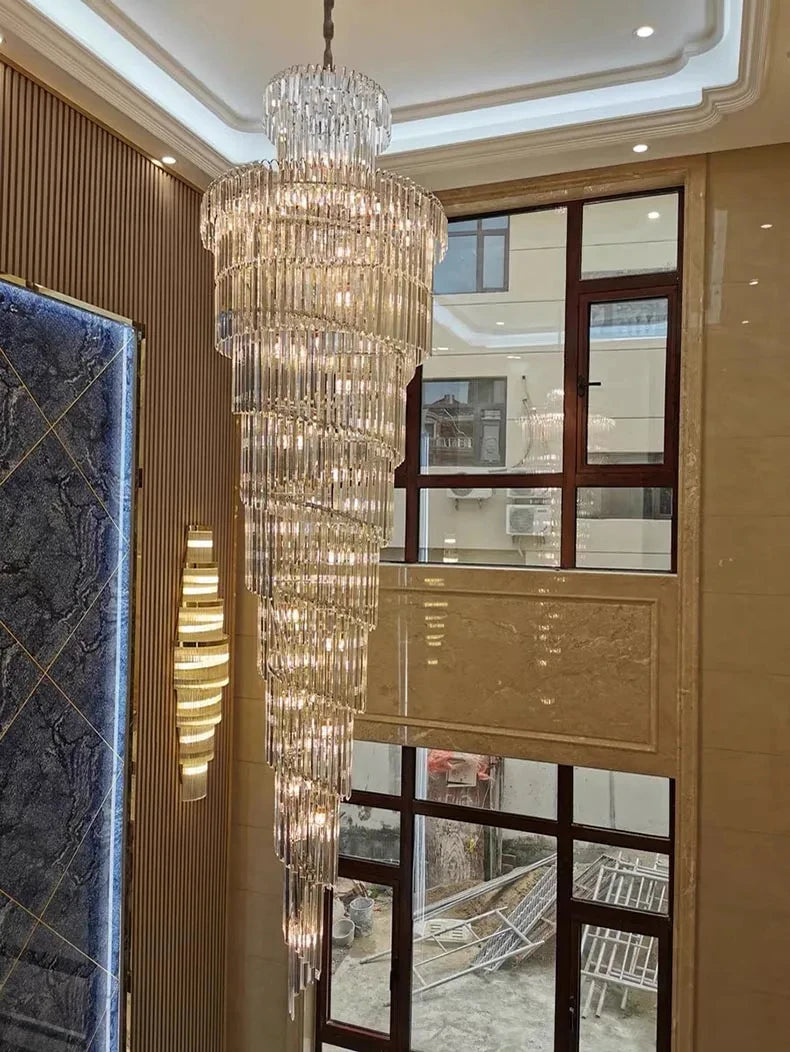 Chandelier - Long Crystal Staircase Gold Modern Lamp Luxury Villa Home Decor SW-36210458 - SWEET-LIGHTS