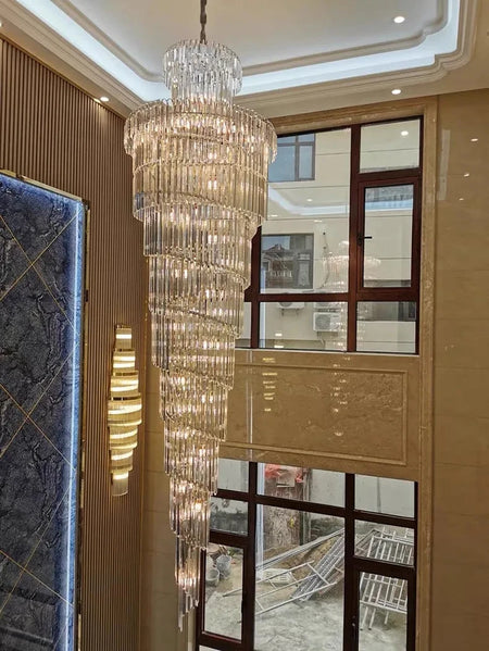 Chandelier - Long Crystal Staircase Gold Modern Lamp Luxury Villa Home Decor SW-36210458 - SWEET-LIGHTS