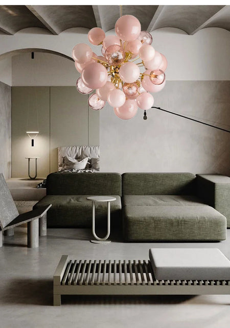Chandelier - Art Deco Pink Bubbles Glass Pendant Light SW-36210976 - SWEET-LIGHTS