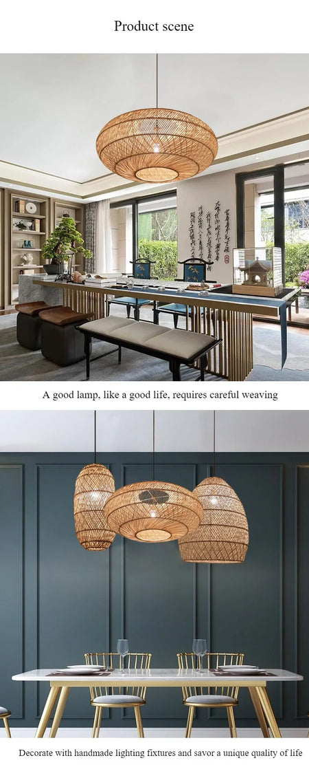 Pendant Light - SANDYHA Japanese Rattan Chandelier LED Lamp for Living Room Dining SW-36210438 - SWEET-LIGHTS