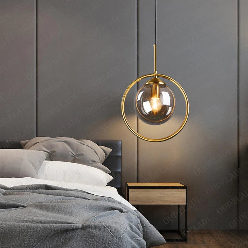 Pendant Light - Nordic Metal Ring Glass Ball Hanging Lamp SW-36210345 - SWEET-LIGHTS