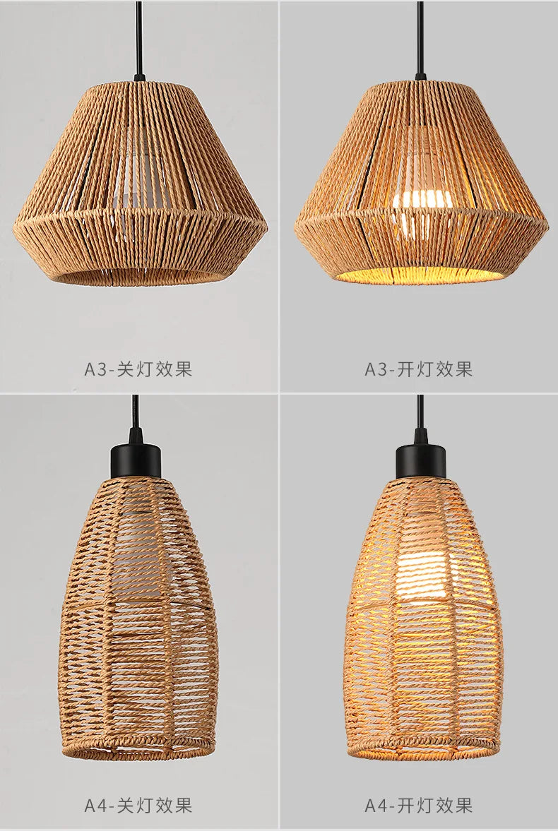 Pendant Light - Boho Rattan Pendant Light Fixture Vintage Farmhouse E27 Hand Woven Hemp Rope Hanging Chandelier SW-36210739 - SWEET-LIGHTS