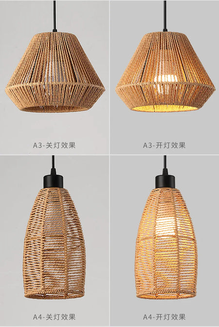 Pendant Light - Boho Rattan Pendant Light Fixture Vintage Farmhouse E27 Hand Woven Hemp Rope Hanging Chandelier SW-36210739 - SWEET-LIGHTS
