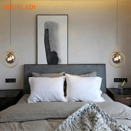 Pendant Light - Nordic Metal Ring Glass Ball Hanging Lamp SW-36210345 - SWEET-LIGHTS