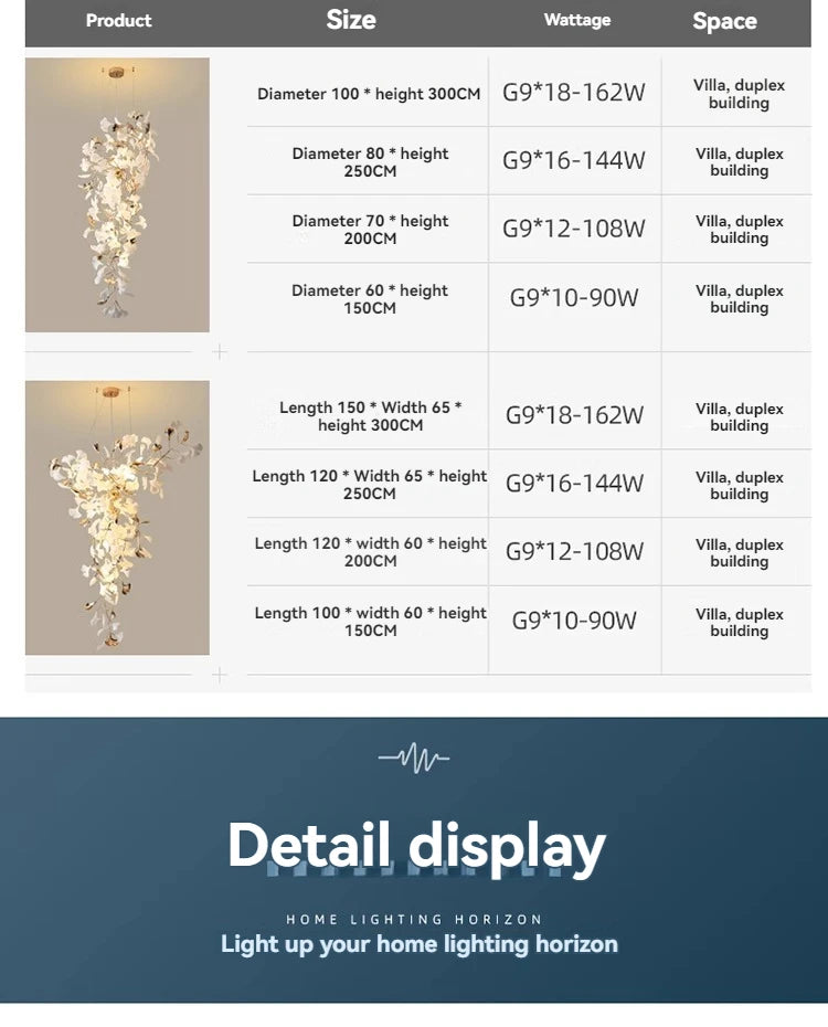 Chandelier - NEW Luxury Staircase Ginkgo Leaf Pendant Lighting SW-36210347 - SWEET-LIGHTS