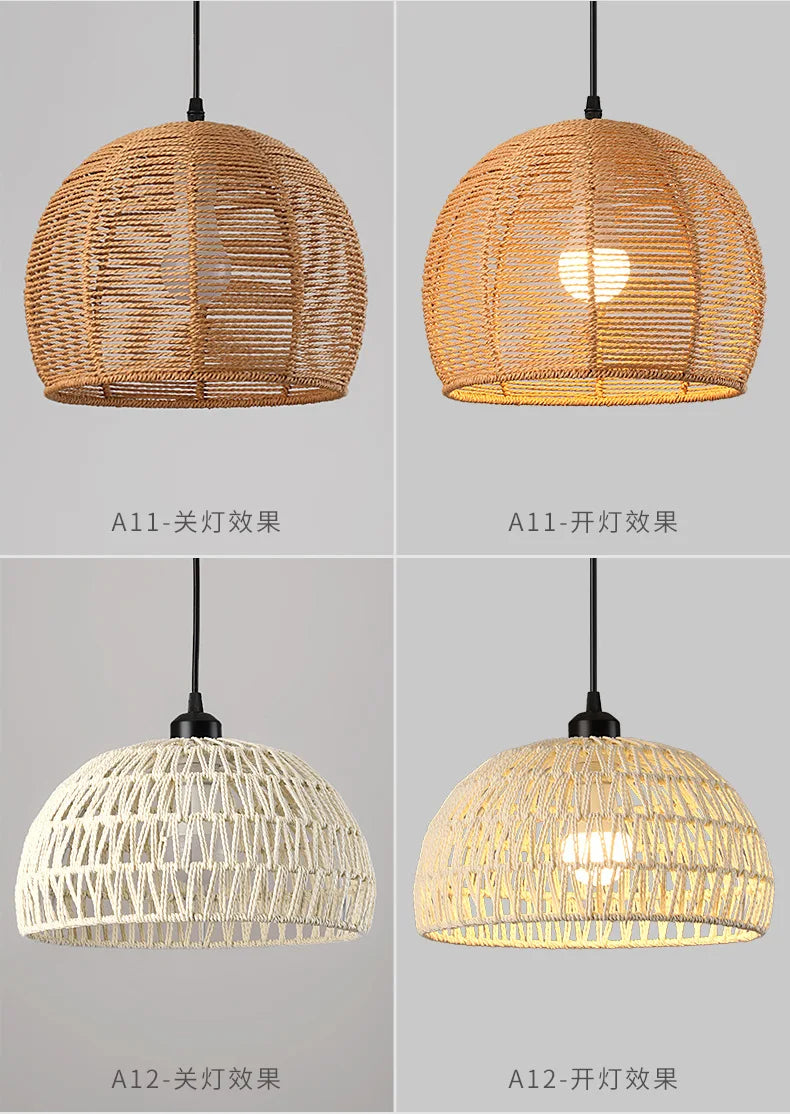 Pendant Light - Boho Rattan Pendant Light Fixture Vintage Farmhouse E27 Hand Woven Hemp Rope Hanging Chandelier SW-36210739 - SWEET-LIGHTS
