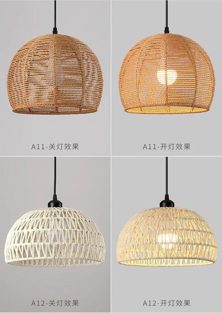 Pendant Light - Boho Rattan Pendant Light Fixture Vintage Farmhouse E27 Hand Woven Hemp Rope Hanging Chandelier SW-36210739 - SWEET-LIGHTS