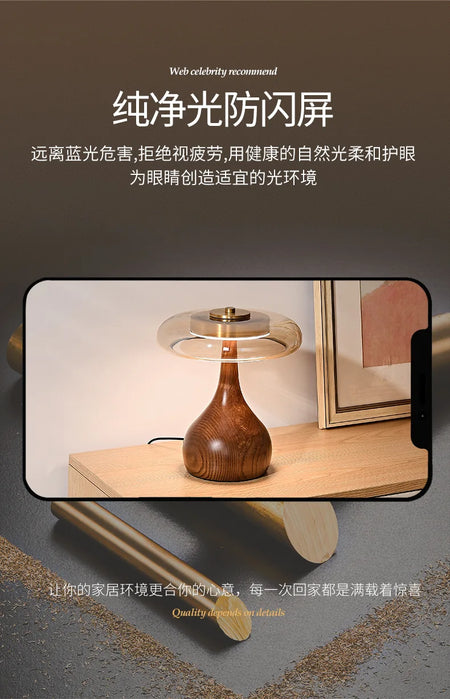 Table Lamp - 12W Luxury Copper Wood Glass Desk Lamp SW-36210234 - SWEET-LIGHTS