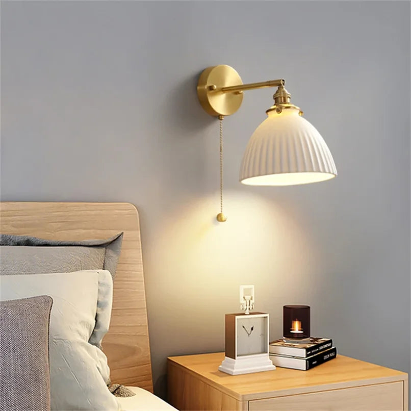 Wall Light - Modern White Ceramic Wall Mounted Lamps for Hotel Bedroom Bedside Pull Switch Sconce Nordic Hallway Aisle SW-36210458 - SWEET-LIGHTS